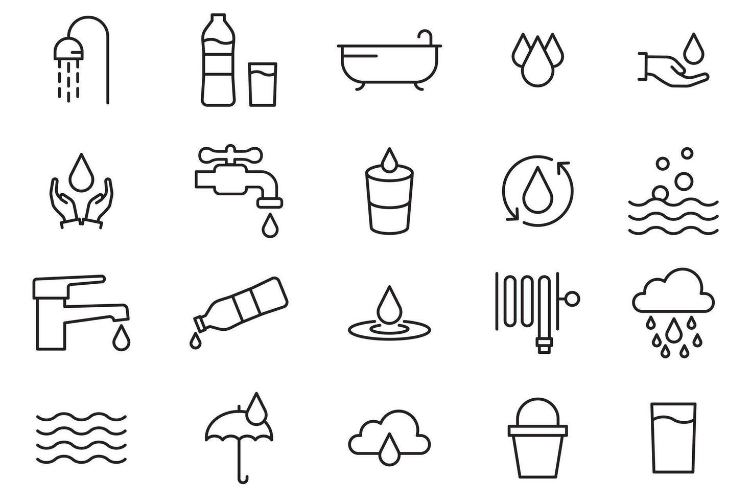 Water icon set in thin line style. illustration. vector