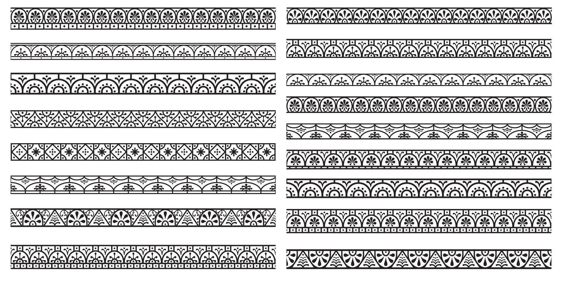 Set of decorative seamless ornamental border - vector
