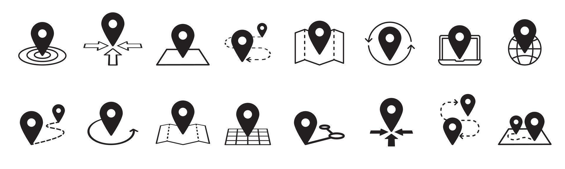 Map pins related icon set. symbols on a white background. Simple pictograms vector