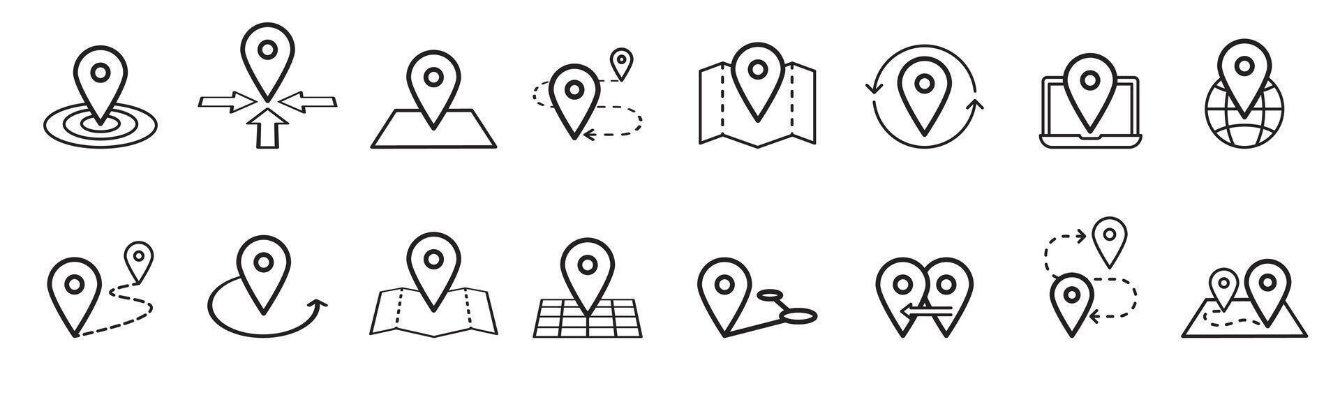 Map pins related icon set. symbols on a white background. Simple pictograms vector