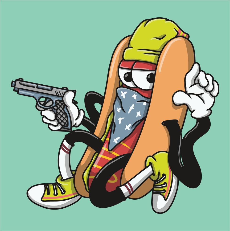 Gangster Hotdog Cartoon vector