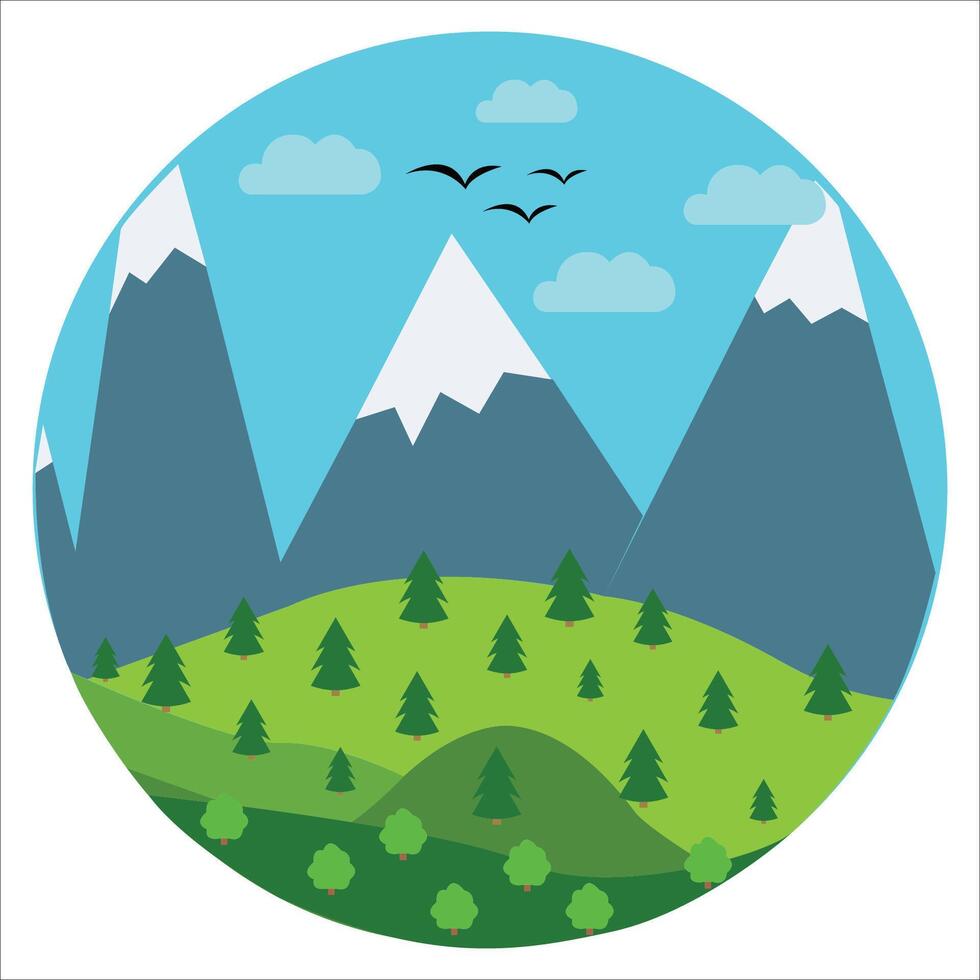 Cartoon mountain landscape in circle vector