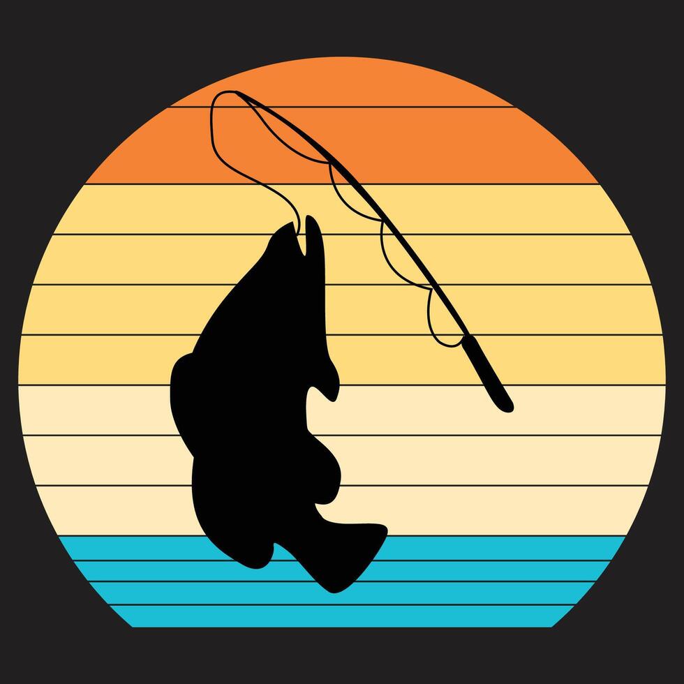 Bass Fish Fishing Rod Retro Fishing t shirt design vector