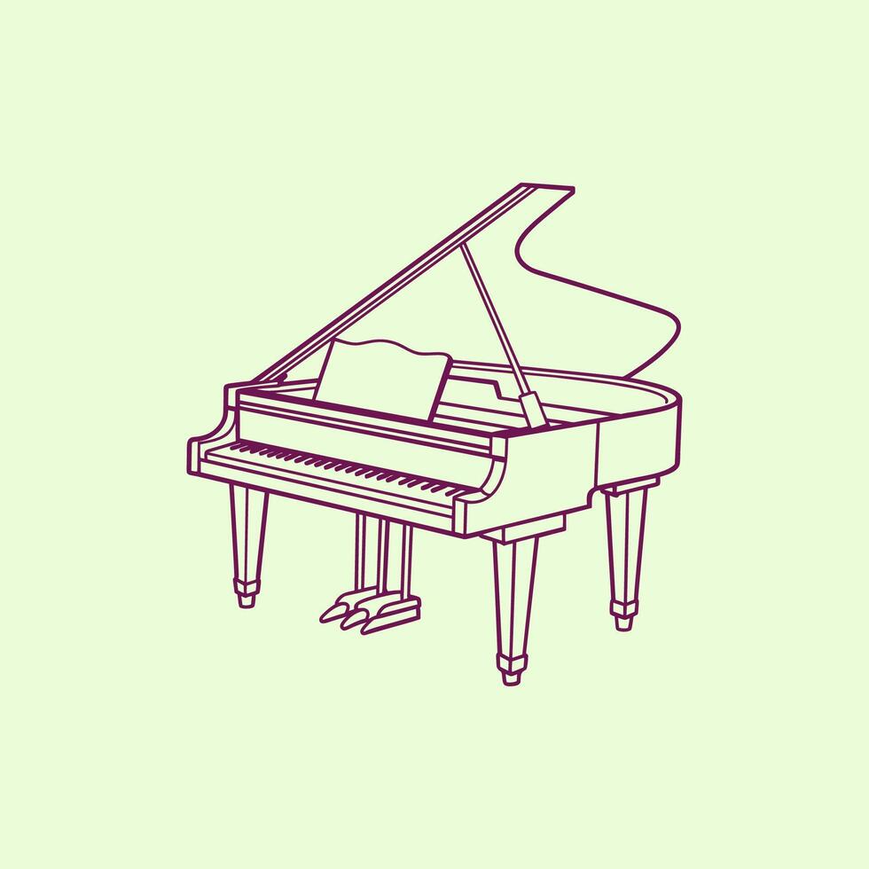 Elegant line art illustration of a grand piano, perfect for music themed designs, logos, and branding materials. vector