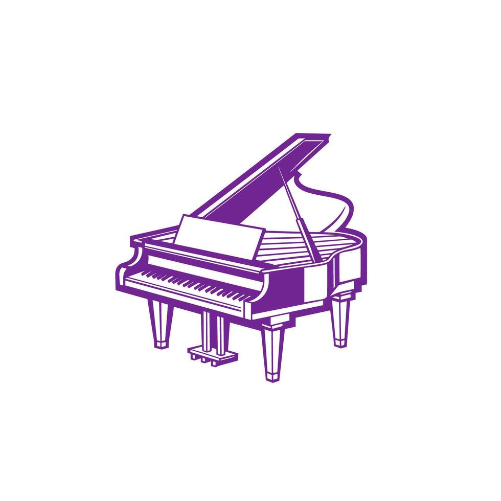 Purple illustration of a grand piano isolated on a white background. Useful for music education, piano lessons, and musical instrument graphics. vector