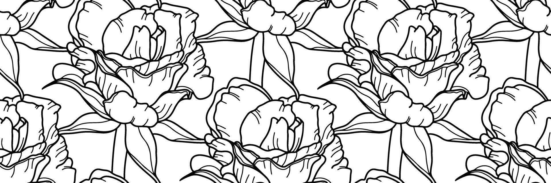 Outline rose seamless pattern. floral horizontal background. Doddle hand drawn rose flower. Design concept for fabric design, textile print, wrapping paper or web site. line illustration vector