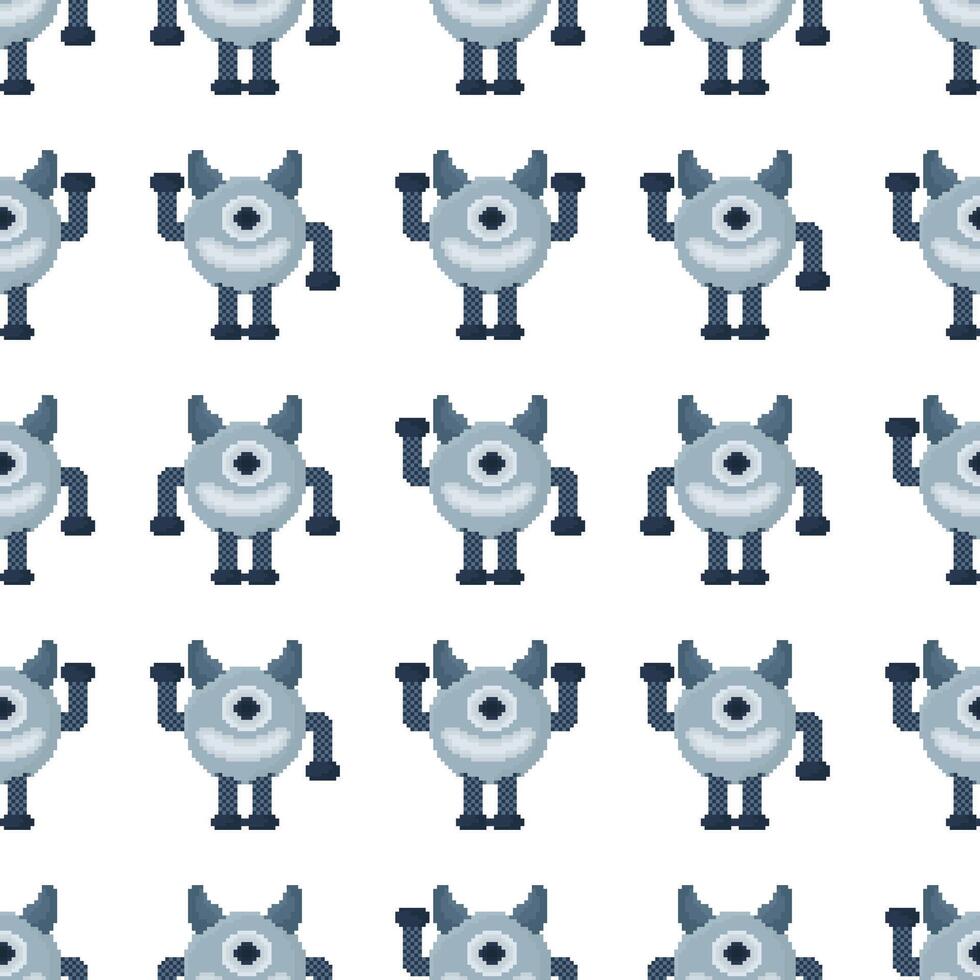 seamless pattern pixel robot with 3 different styles vector