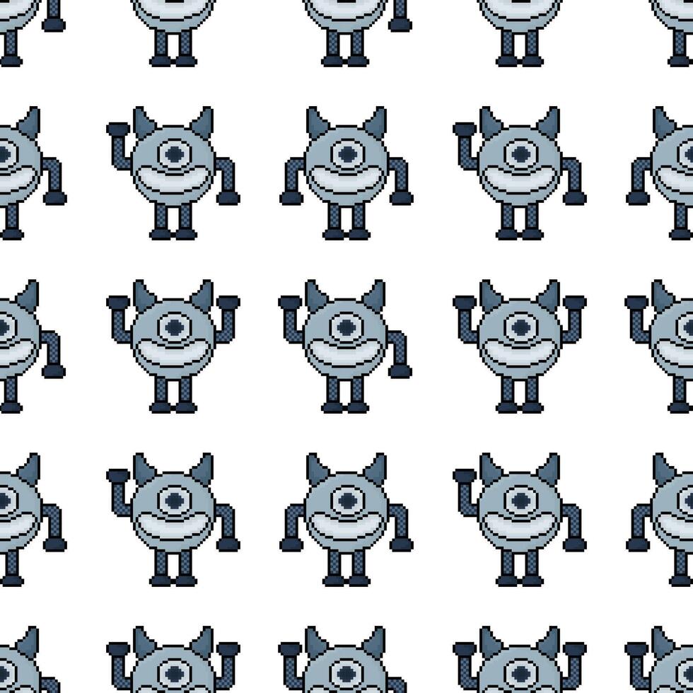 seamless pattern pixel robot with 3 different styles with outline vector