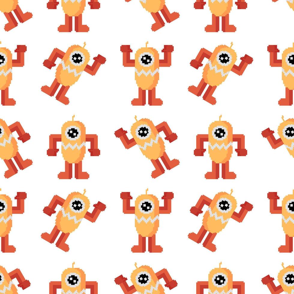 pixel robot seamless pattern with 3 different styles vector