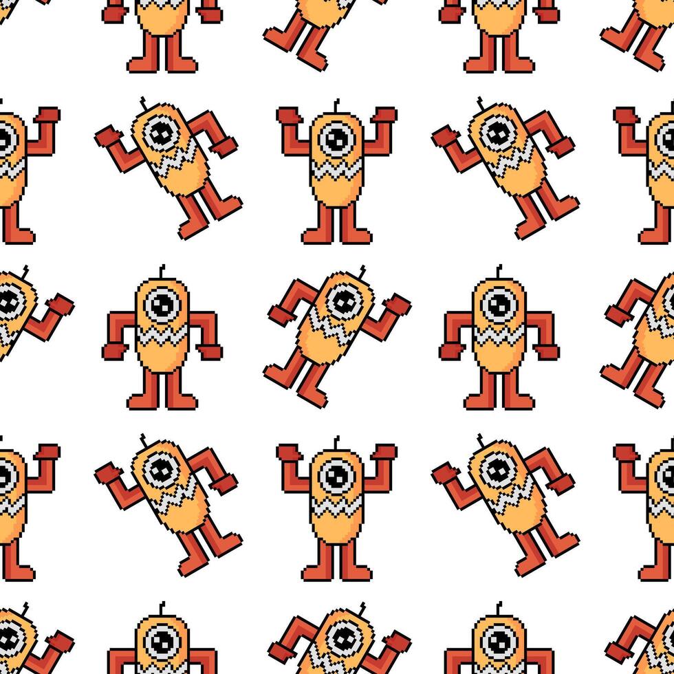 pixel robot seamless pattern with outline vector