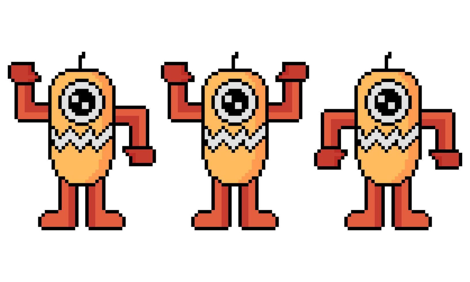 pixel robot with 3 different styles with outline vector