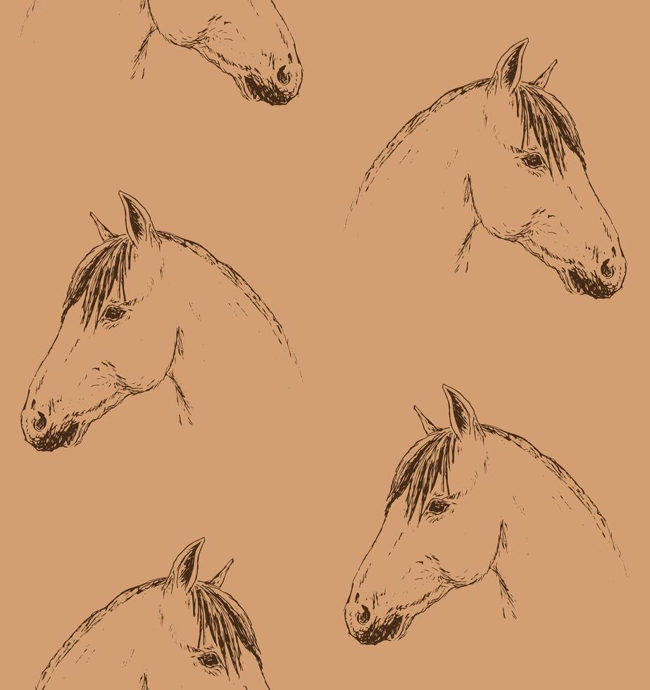 Seamless pattern of one line horse head vector