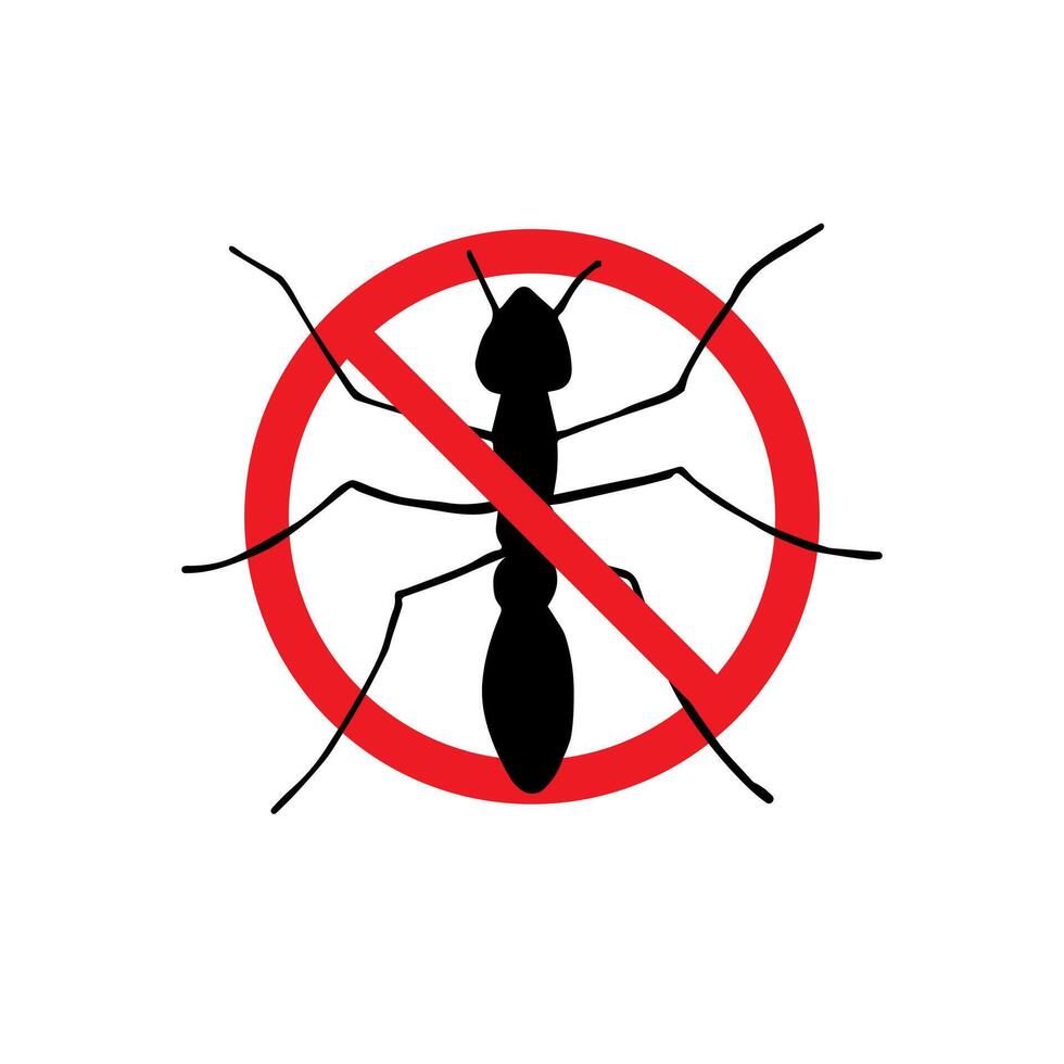 Black ant silhouette in red circle vector