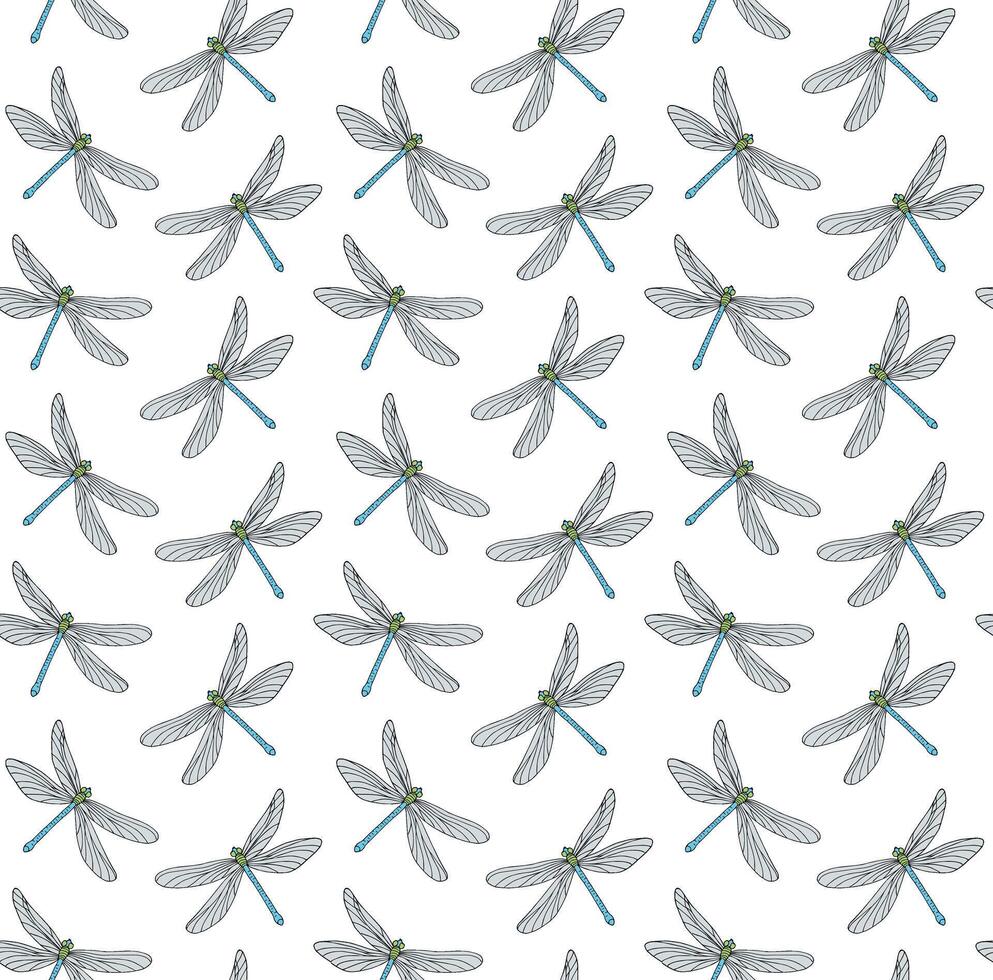 Seamless pattern of sketch dragonfly vector