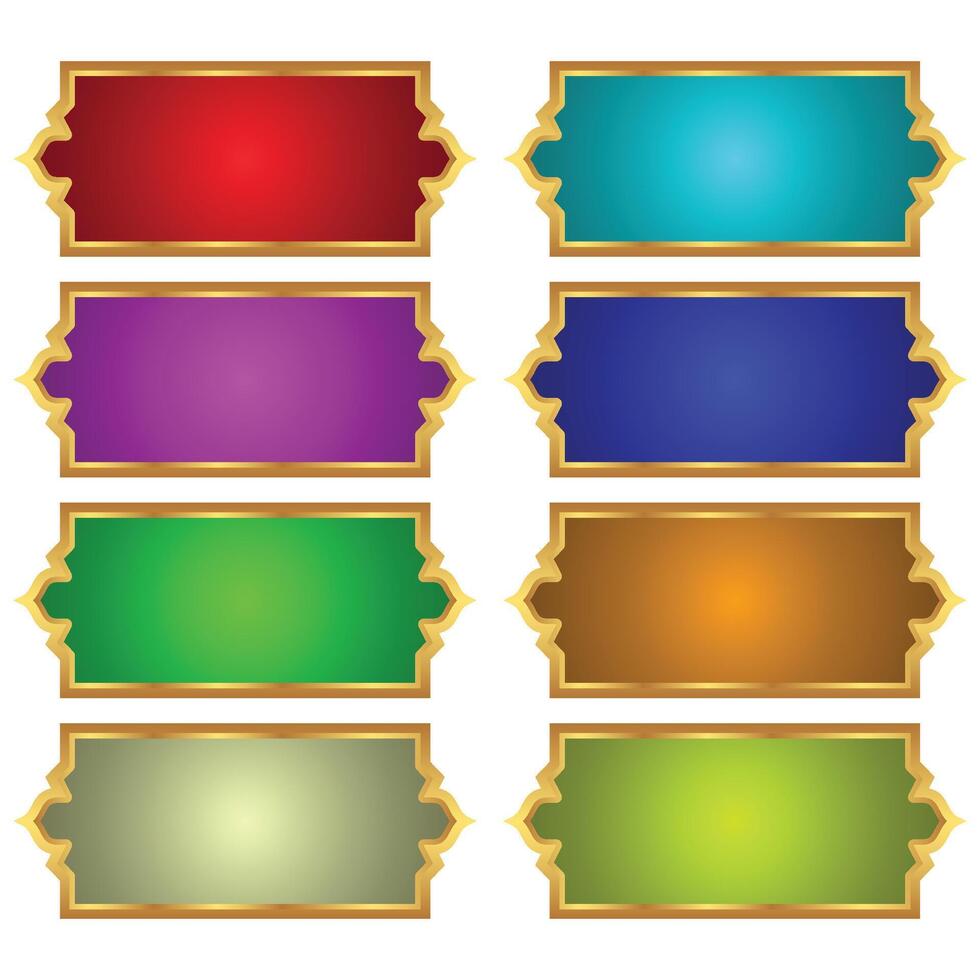 Set of decorative luxury golden arabic islamic banner title frame transparent background gold text box clipart vector