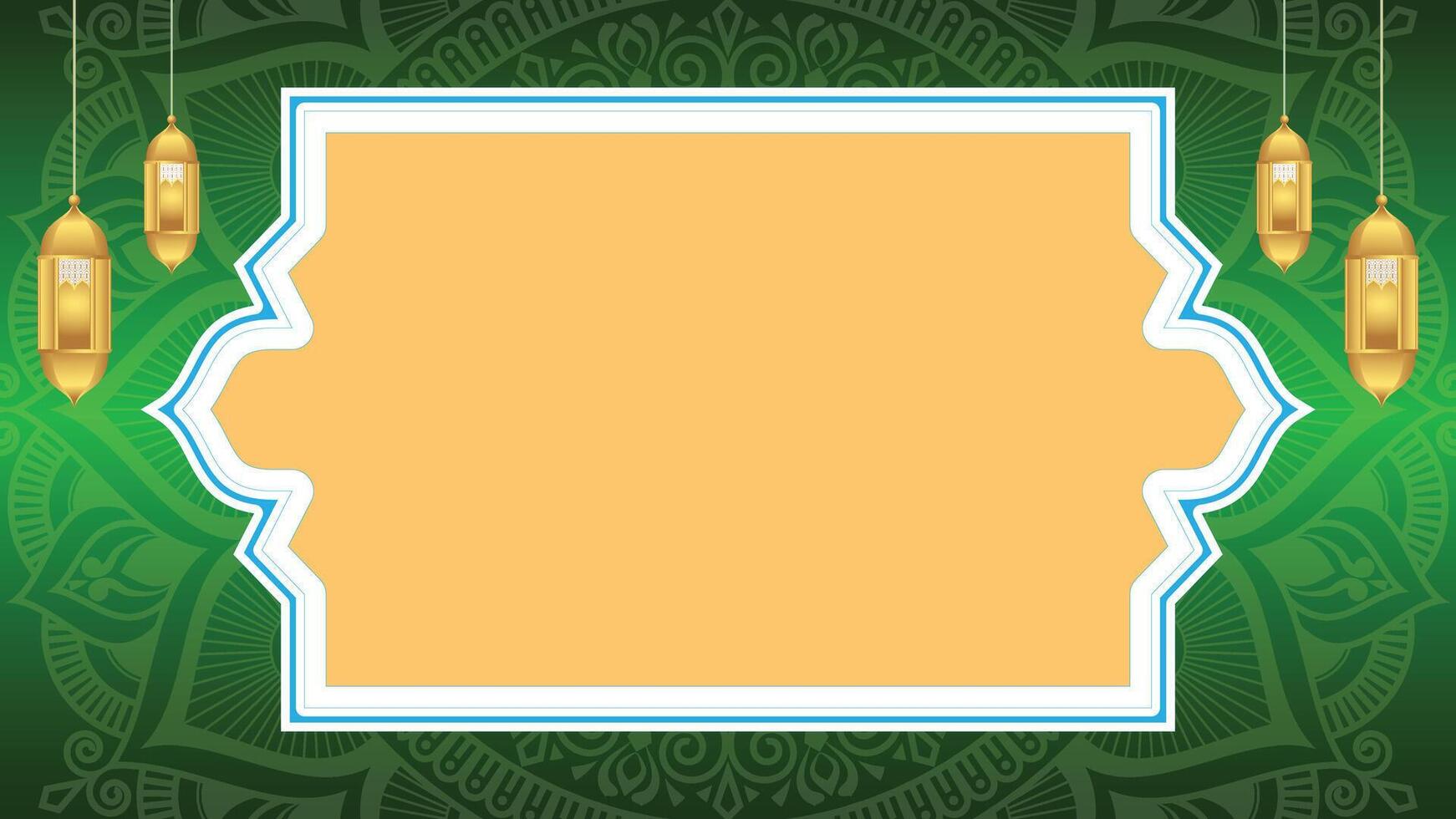 Golden islamic frame with lantern ramadan kareem arabic border flyer poster vector