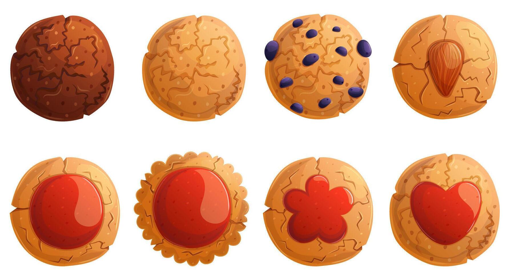 Homemade crunchy cookies set. Sweet pastry illustration isolated on white. Bakery poster, flyer menu design element. vector