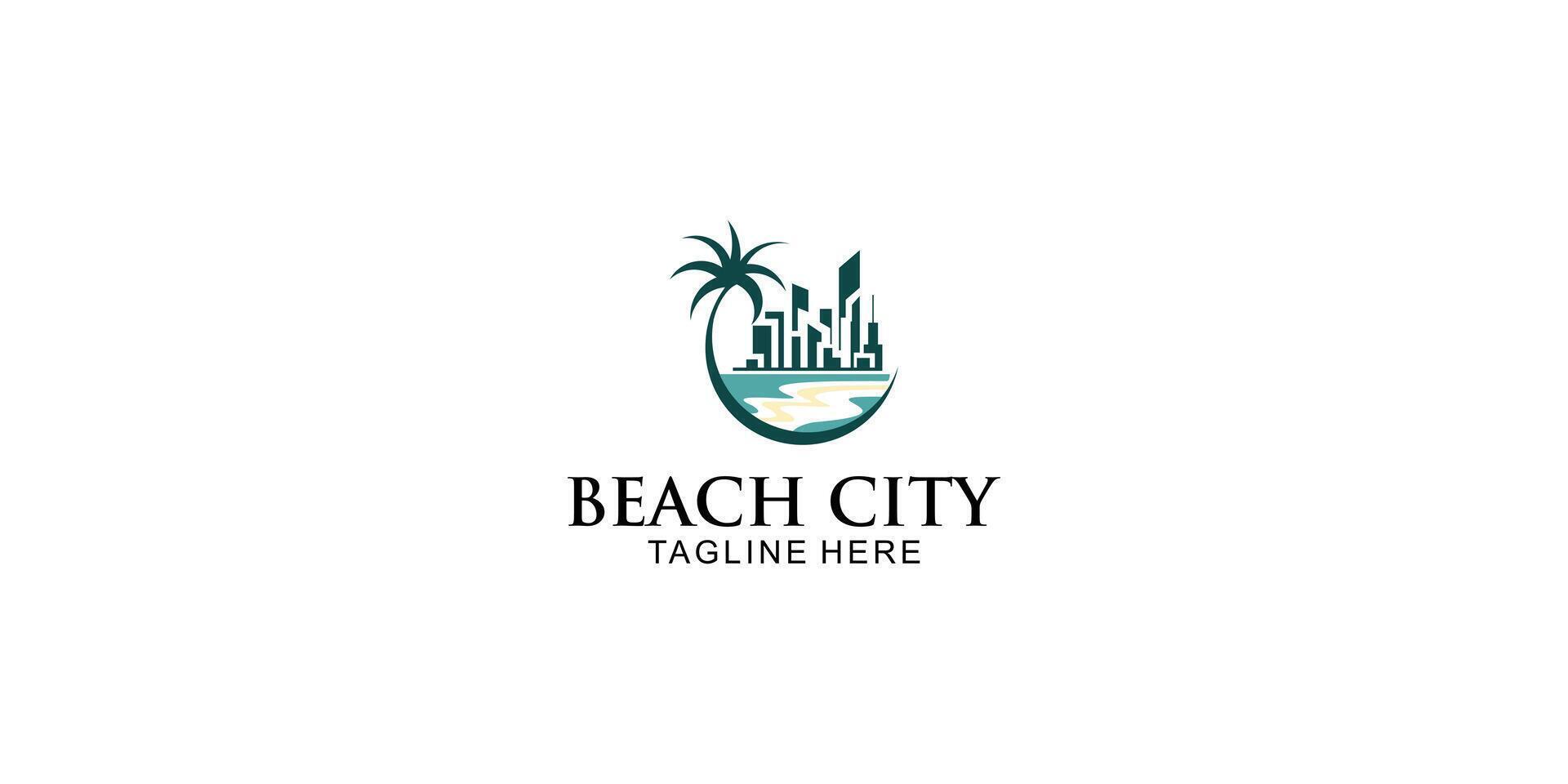 Creative beach city logo design premium vector