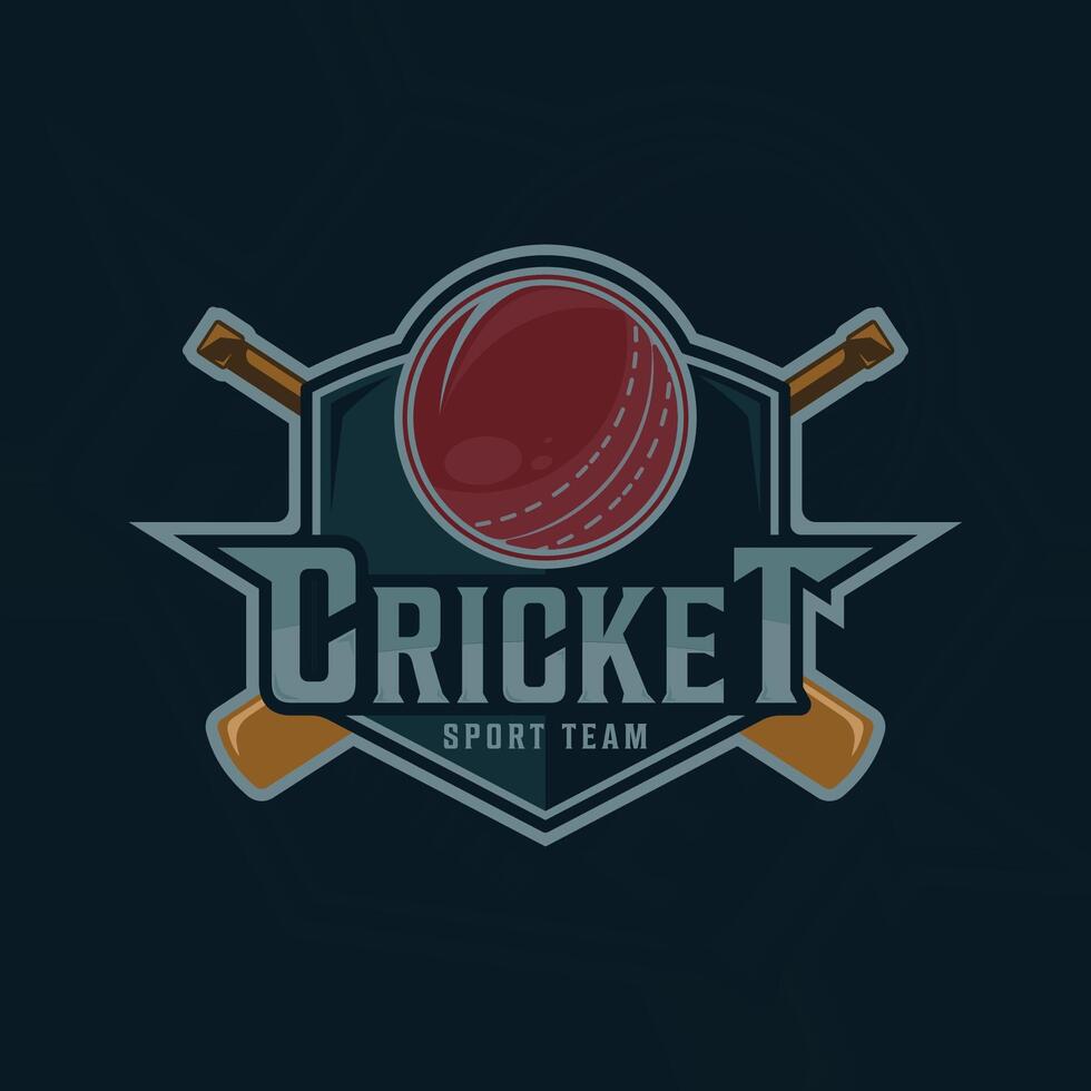 cricket sport emblem logo illustration template icon graphic design. sticks and ball sign or symbol for club or team for tournament league with shield badge concept with typography style vector