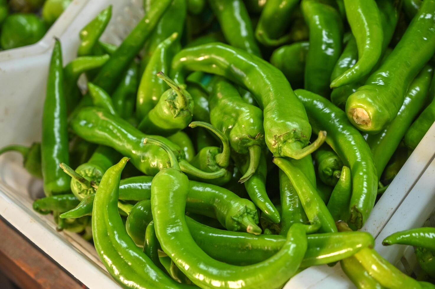 juicy green peppers at local vegetable market in cyprus 2 photo