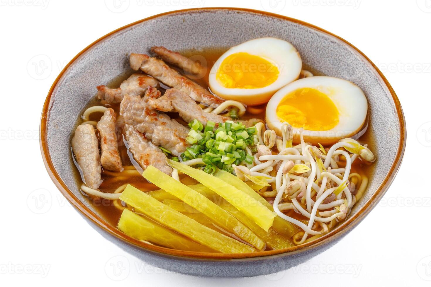 Miso ramen with pork on a white background studio food photo 4