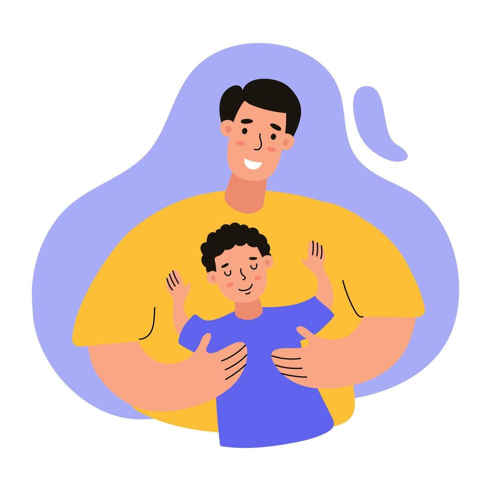 Father Embracing Son With Joyful Expressions in Colorful Illustration vector