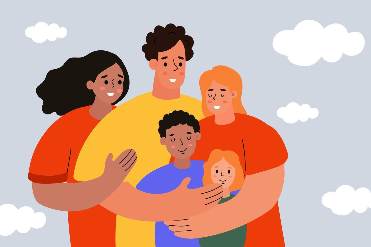 Family Embracing Together Against a Cloudy Background vector