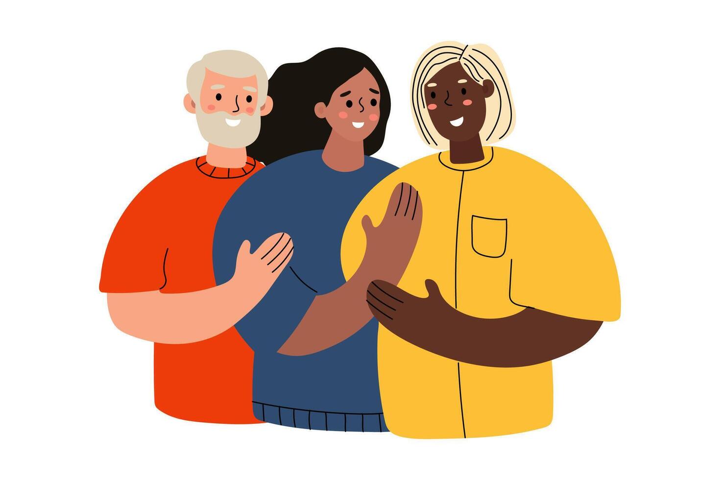 Diverse Group of Friends Smiling and Sharing Together in Bright Colors vector