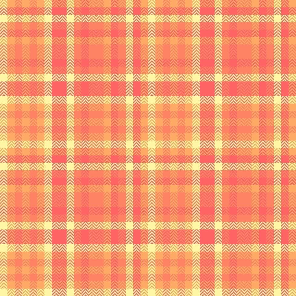 Glen texture plaid fabric, creation check pattern background. Material tartan seamless textile in red and orange colors. vector