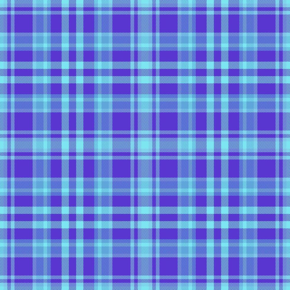 Quality seamless tartan, skill check background textile. Strip fabric texture plaid pattern in cyan and indigo colors. vector