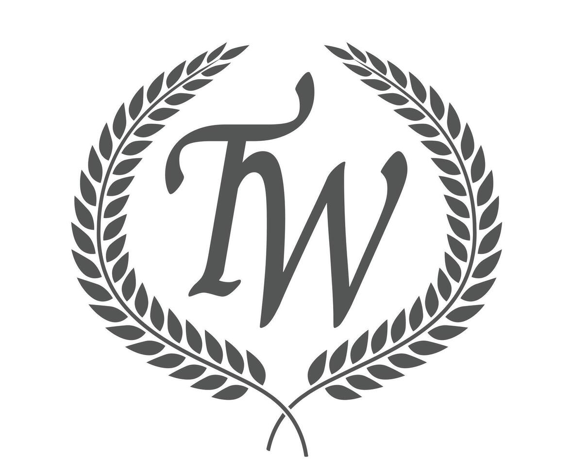 Initial letter T and W, TW monogram logo design with laurel wreath. Luxury calligraphy font. vector