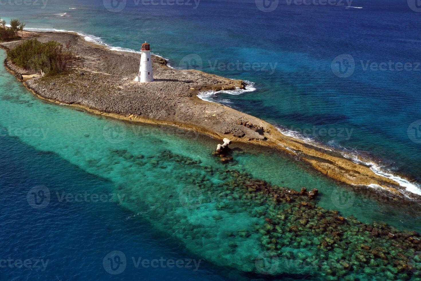 The drone panoramic view of downtown district of Nassau city and Paradise Island, Bahamas. photo