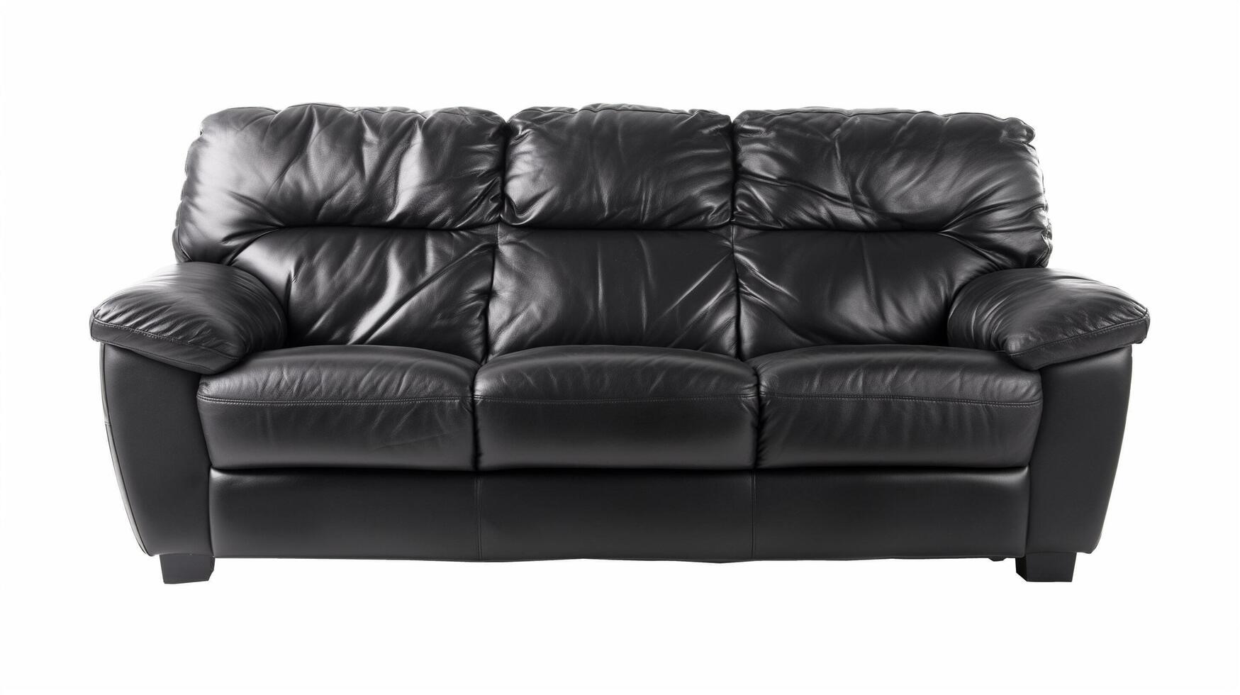 Black Leather Sofa With Three Seats and Rolled Arms. photo