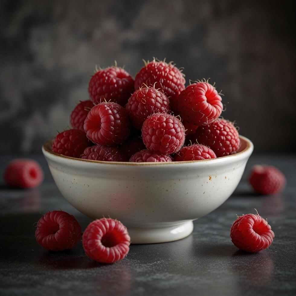 tasty berry ripe fresh Healthy raspberry in a bowl photo