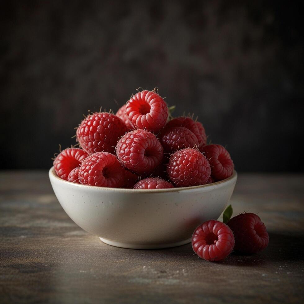 tasty berry ripe fresh Healthy raspberry in a bowl photo