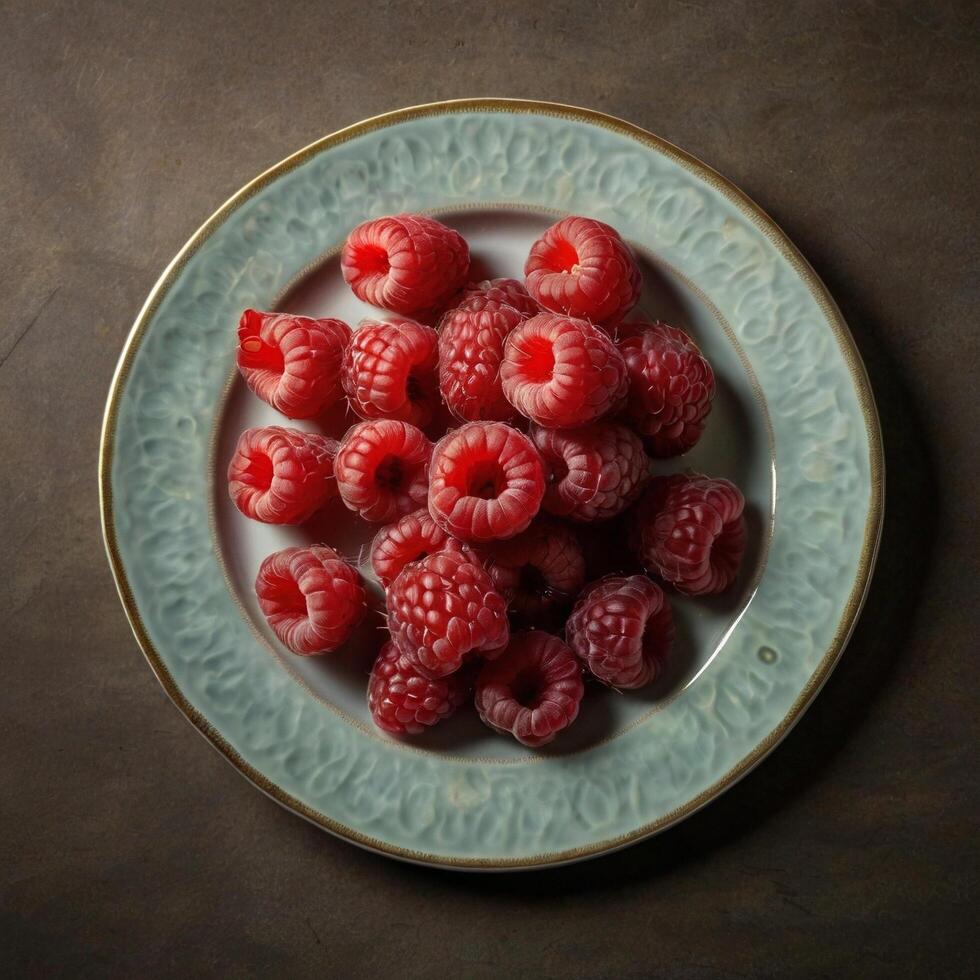 delicious berry ripe fresh Healthy raspberry on a plate photo