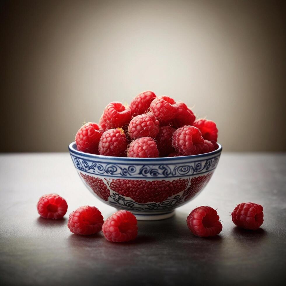 tasty berry ripe fresh Healthy raspberry in a bowl photo