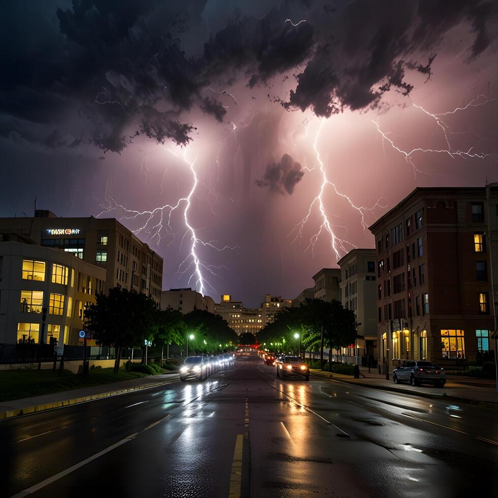 Cloudy Thunder Thunderstorm lightning bolt in the city photo