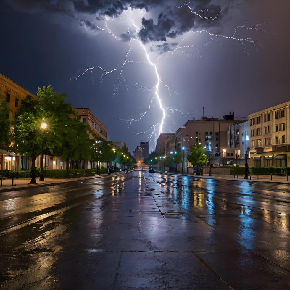 Cloudy Thunder Thunderstorm lightning bolt in the city photo