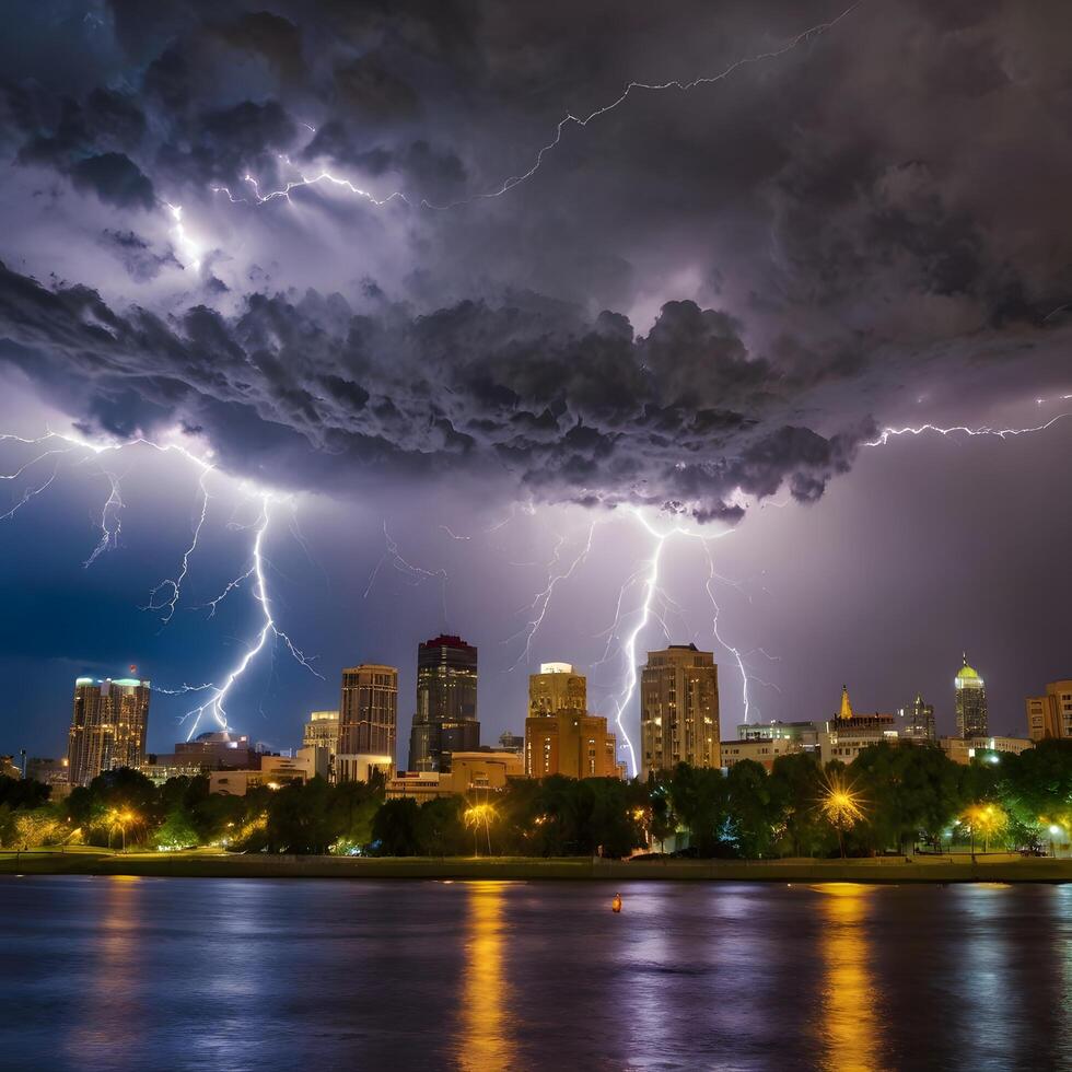 Cloudy Thunder Thunderstorm lightning bolt in the city photo
