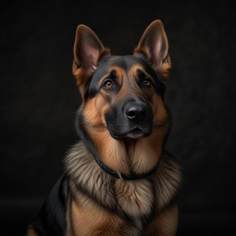Wild German shepherd guard Dog black background photo