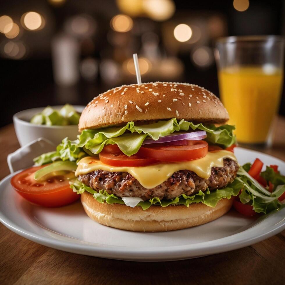 Cheeseburger with Beef Tasty Gourmet Burger meal menu photo