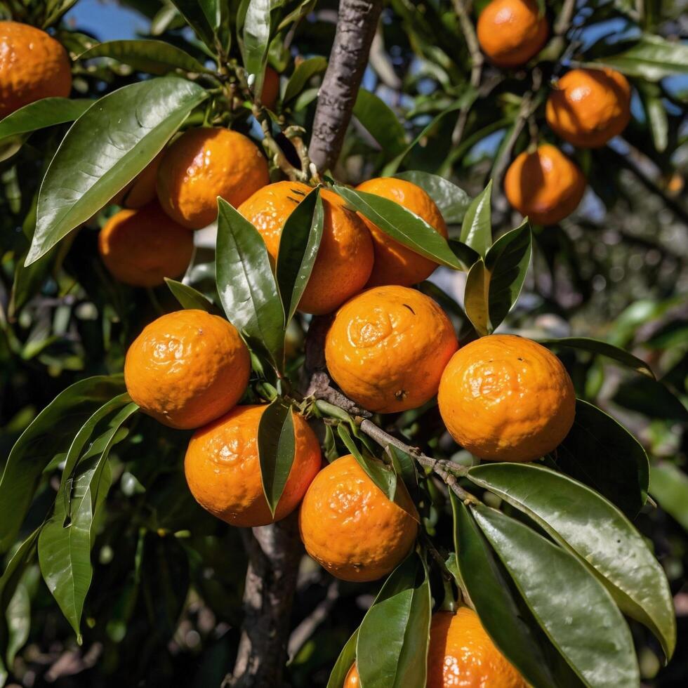 bunch of oranges on a tree photo