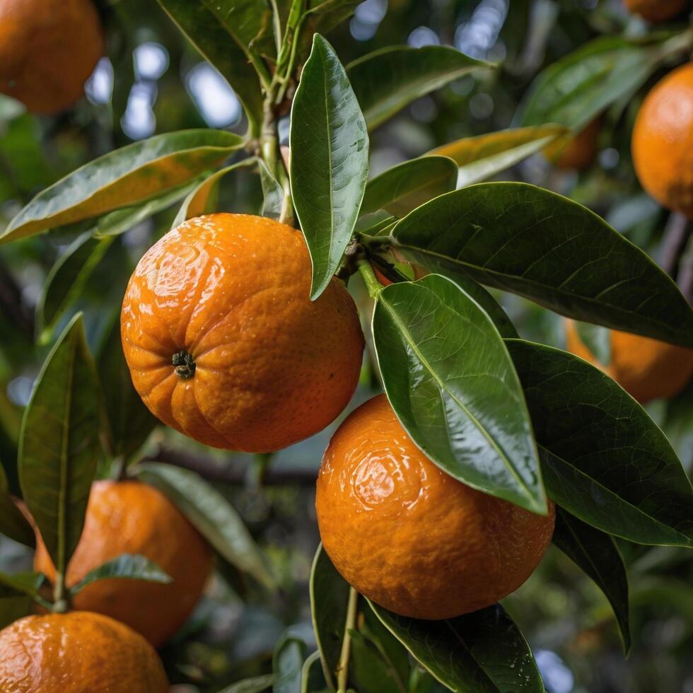 bunch of oranges on a tree photo