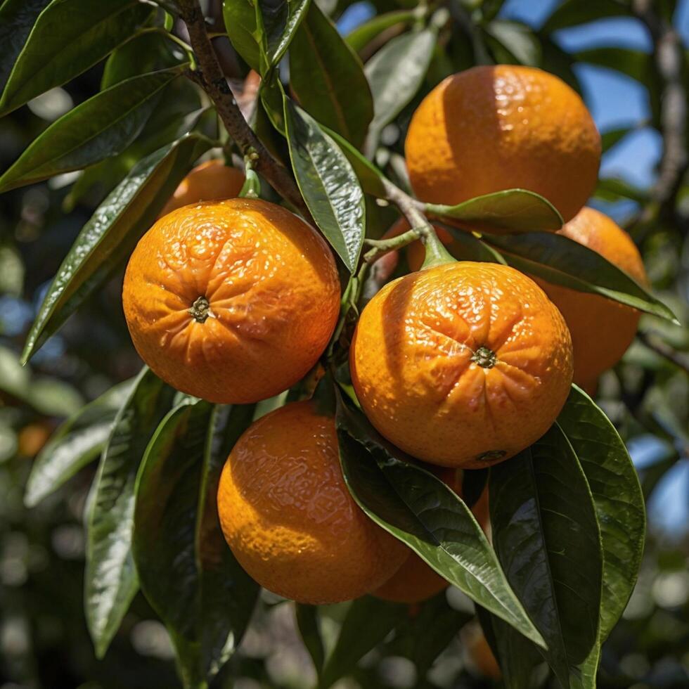 bunch of oranges on a tree photo