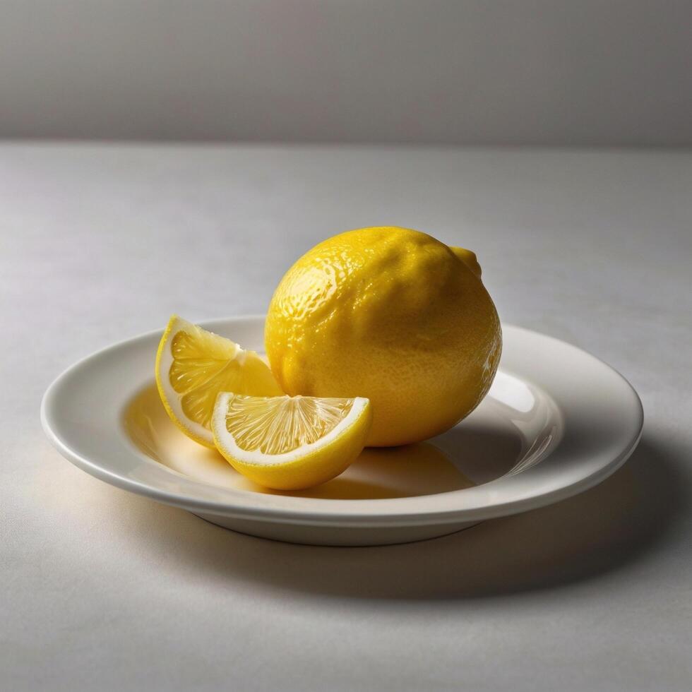 Yellow Sour Fruity Lemon citrus fruit white background photo