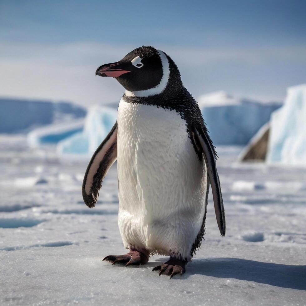 Cute Arctic Polar Penguin on the snow photo