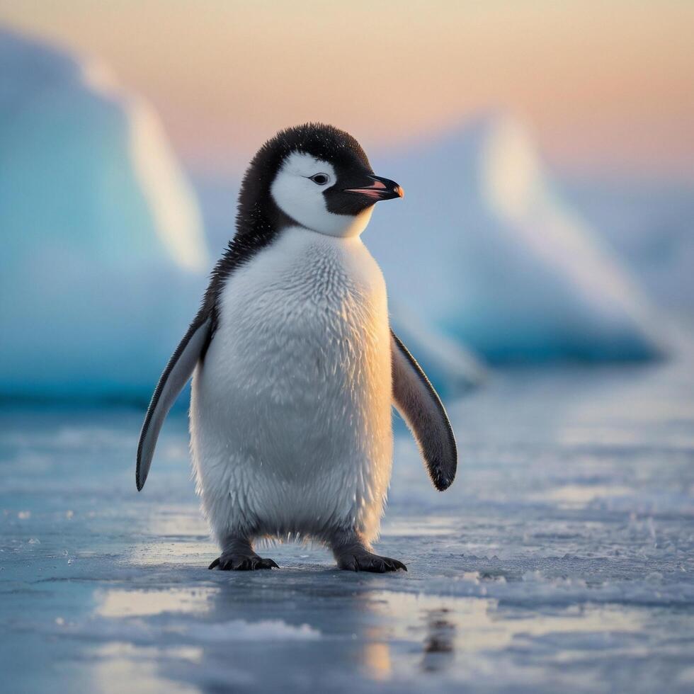 Cute Arctic Polar Baby Penguin on the snow photo