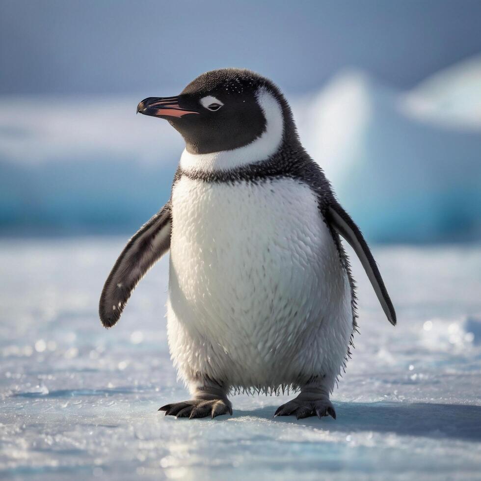Cute Arctic Polar Baby Penguin on the snow photo