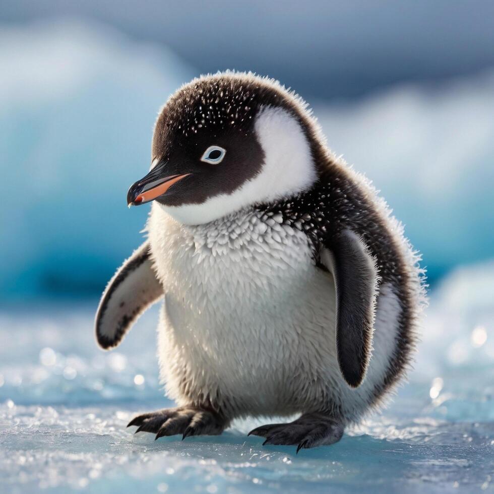 Cute Arctic Polar Baby Penguin on the snow photo